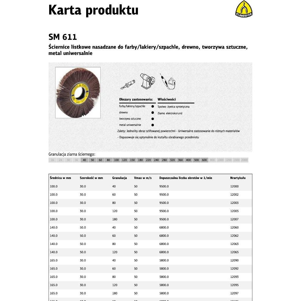 Klingspor, Schleifmittel, ŚCIERNICA LISTKOWA NASADZANA SM611 150mm x 50mm gr. 60 (60)