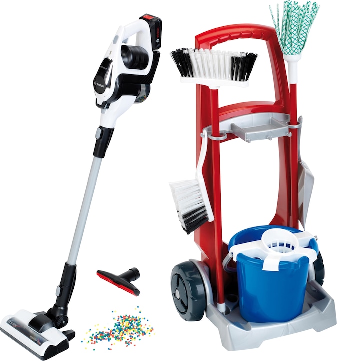 Actual product image Theo Klein 6806 Cleaning Trolley with vacuum cleaner Bosch Unlimited I Robust broom trolley made of high-qualit