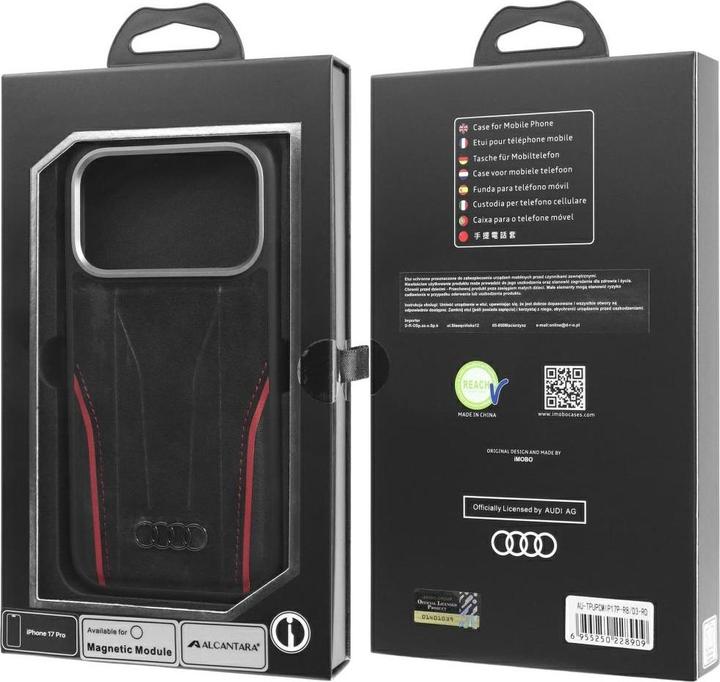 Produktbild Audi Case R8 Genuine Leather MagSafe for iPhone 17 Pro black-red (Apple iPhone 17 Pro)