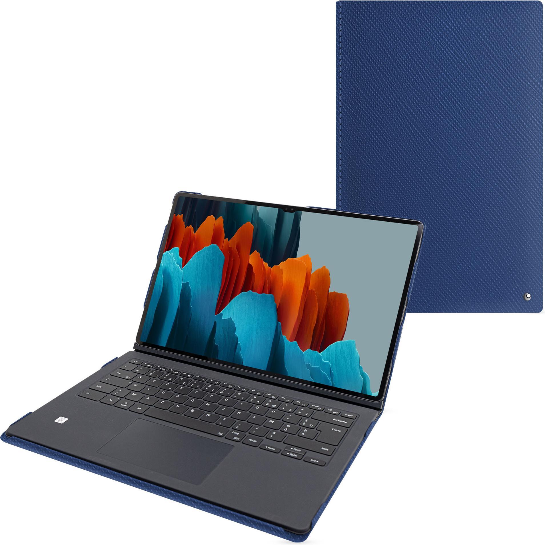 Noreve Lederschutzhülle Samsung Galaxy Tab S9 Ultra + Book Cover Keyboard (Galaxy Tab S9 Ultra), Tablet Hülle, Blau