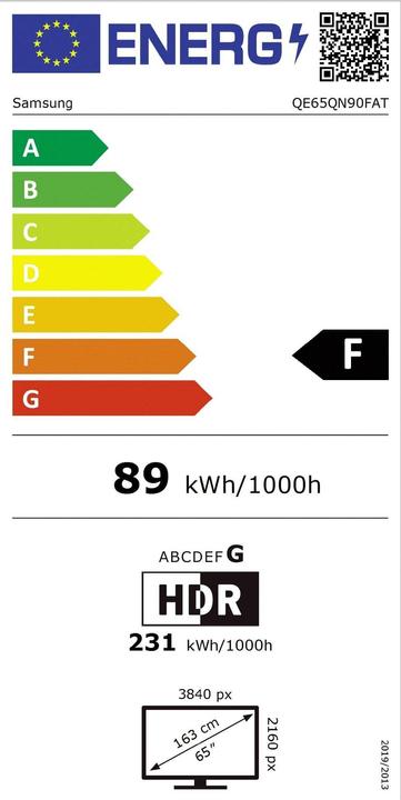 Energy Label Samsung QE65QN90F (65", QN90F, Mini-LED, NeoQLED, 4K, 2025)