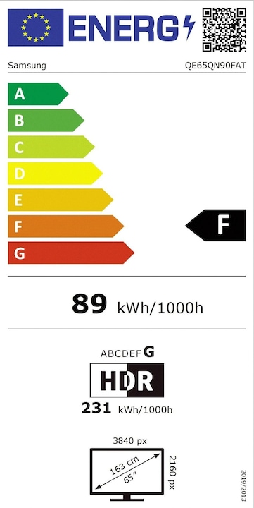 Energy Label Samsung QE65QN90F (65", QN90F, Mini-LED, NeoQLED, 4K, 2025)