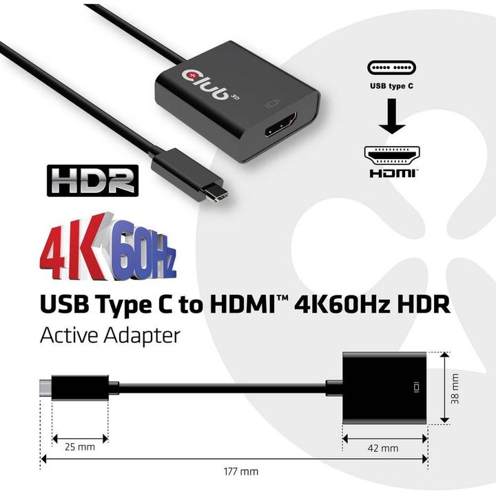 Image du produit Club 3D USB Typ-C zu (HDMI, 10 cm)