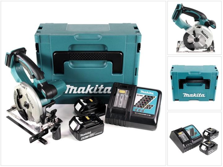 1x Makita DSS 501 18V Li-ion Akku Handkreissäge, 1x Makita DC18RC Schnellladegerät, 2x Makita BL 1860 6,0 Ah Akku, 1x Makpac 3 Systemkoffer, 1x passende Schaumstoffeinlage