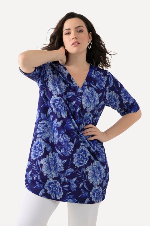 Produktbild Ulla Popken Slinkyshirt, Blüten, A-Linie, V-Ausschnitt, Halbarm (42, 44)