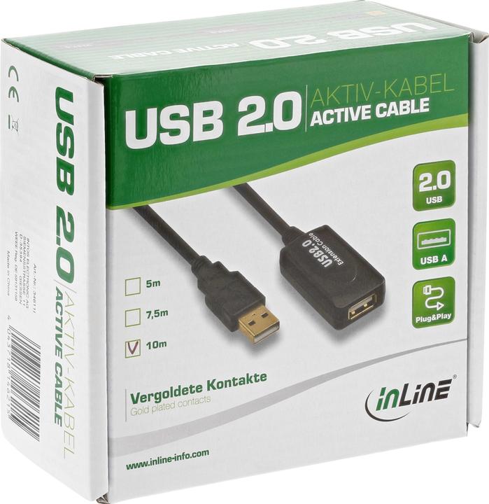 Immagine prodotto InLine Prolunga attiva USB 2.0 20m con amplificazione del segnale / ripetitore da maschio A a (20 m, USB 2.0)