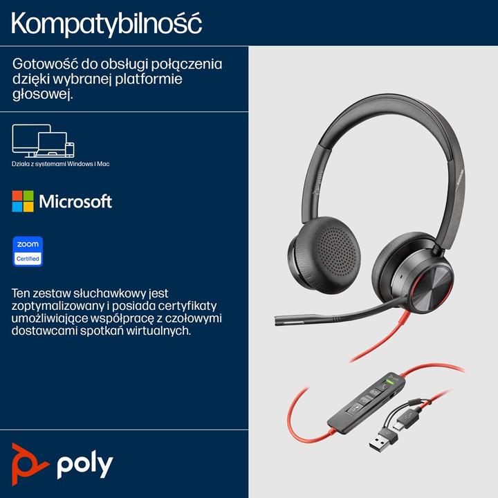 Actual product image Poly Blackwire 8225 USB-C Stereo-Headset, für Microsoft Teams zertifiziert, + USB-C/A-Adapter (Cable, USB-C, Microsoft teams)
