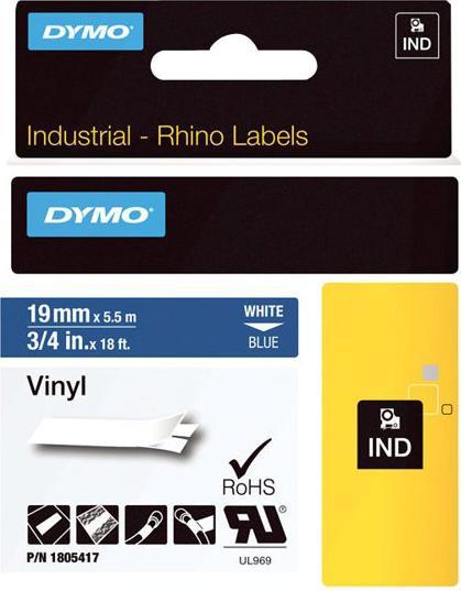 Energie-Label Dymo Rhino 19mm weiß auf blau Vinyl (1.90 cm, Blau)