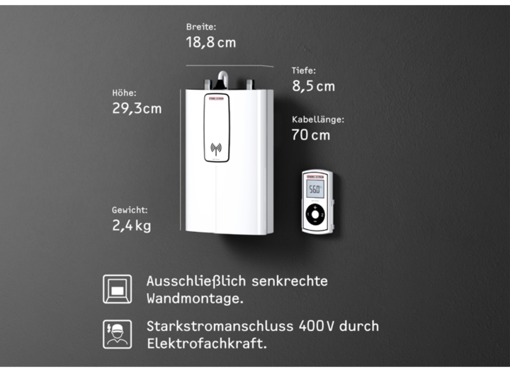 Actual product image Stiebel Eltron DCE 11/13 RC Electronic compact instantaneous water heater with remote control for the kitchen