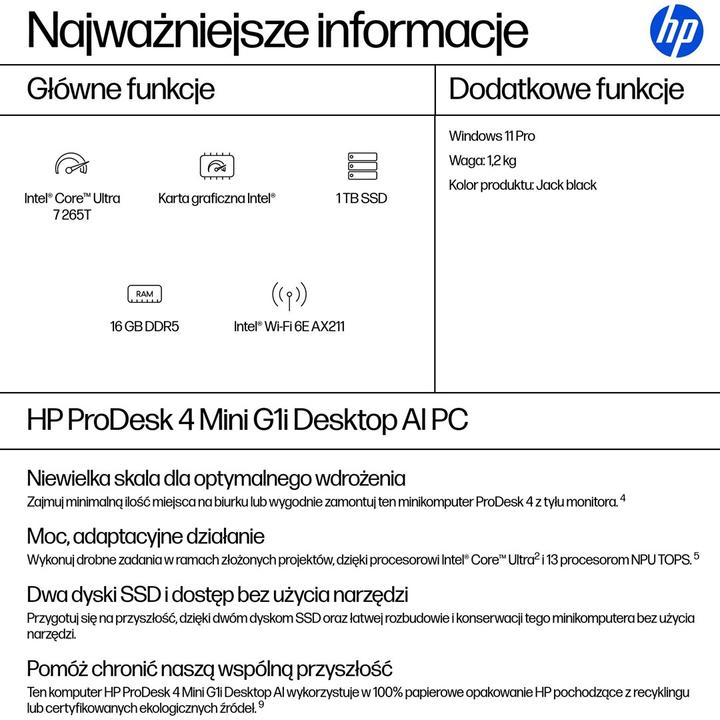 Nutritional values and ingredients HP ProDesk 4 Mini G1i Desktop AI PC (1000 GB, 16 GB)