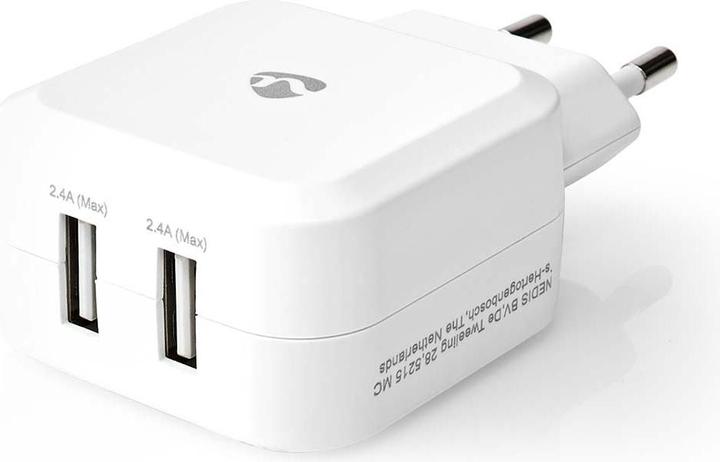 Produktbild Nedis Netzladegerät - 2X 2.4 A - Port Type: 2X USB-A - 24 W - Einzelspannungsausgang - PC - Weiss (24 W, 2 Ports)
