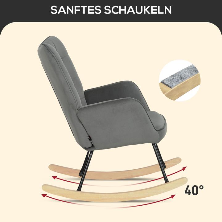 Produktbild Homcom Schaukelstuhl Samt (100% Polyester), Buchenholz Dunkelgrau