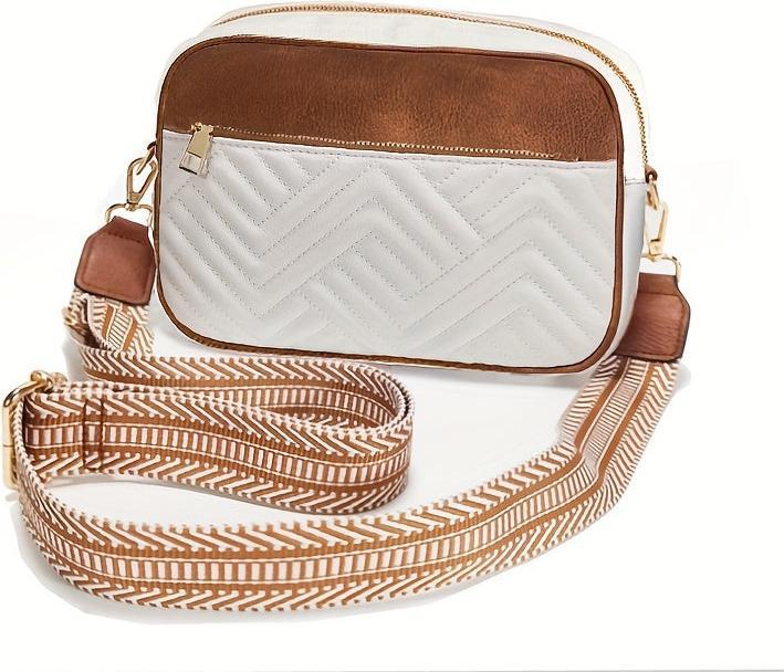 Actual product image Only-Bags.Store Simple colorblock mini square zipper shoulder bag, quilted detail shoulder bag with wide shoulder