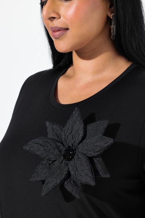 Actual product image Ulla Popken Flower Brooch Short Sleeve Tee (50, 52)