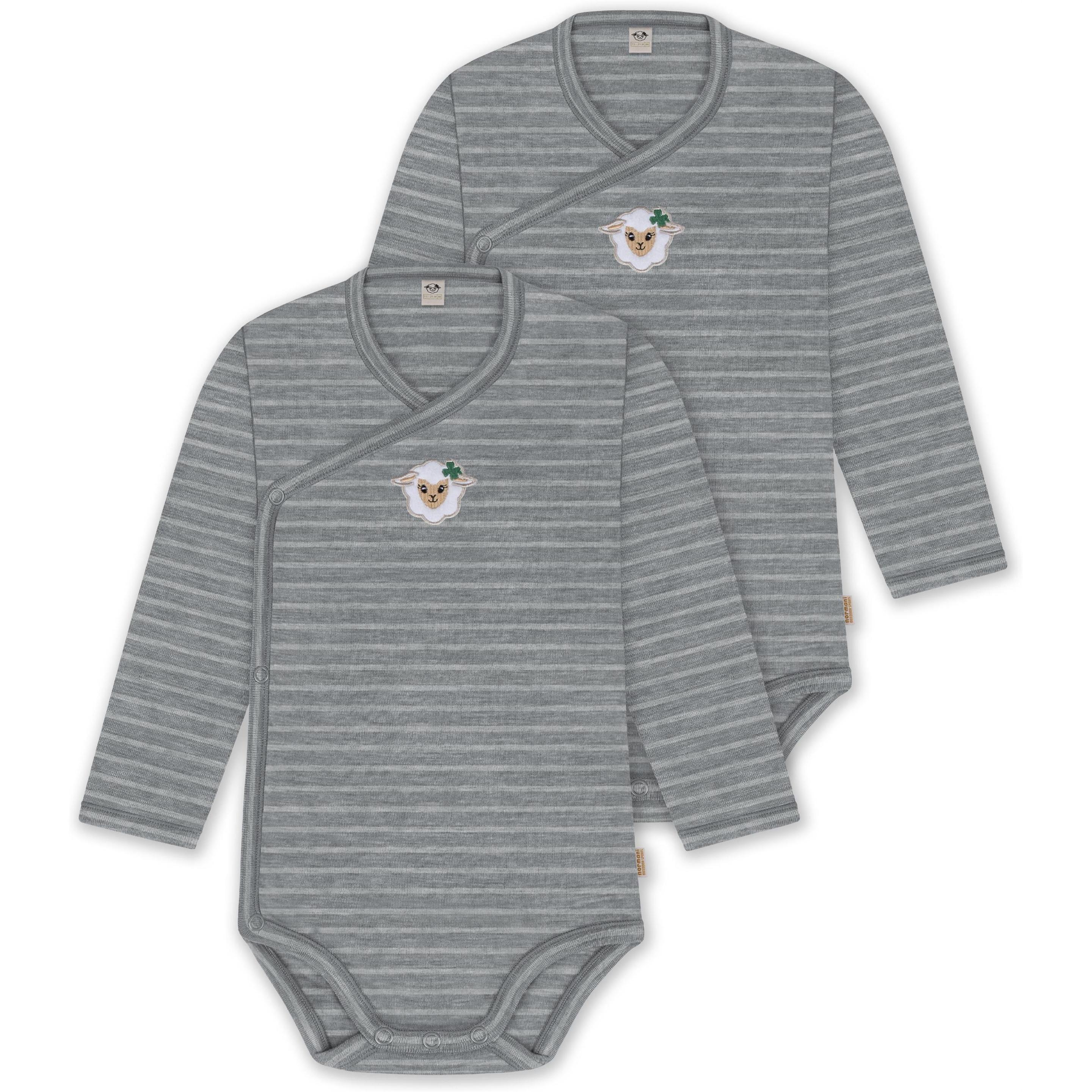 Normani, Herren, Body, 2er Pack Baby-Body Basic Merino Wickelbody Langarm mit Knopf - 9347, Grau, (80)
