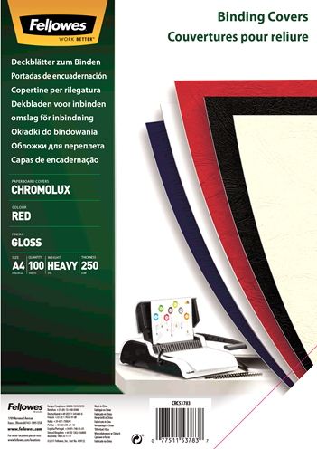 Actual product image Fellowes Chromolux cover sheet, glossy, red