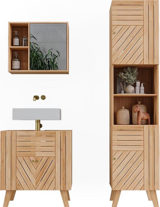 Produktbild Vicco Badmöbel-Set Lucie, Bambus, 3 Teile, mit Hochschrank