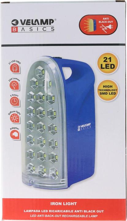 Immagine prodotto Velamp Lampada LED anti black out, luce di emergenza portatile ricaricabile con caricabatterie esterno (250 lm)