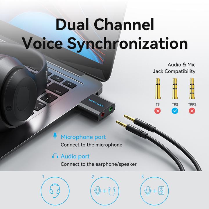 Actual product image Vention USB External Sound Card Black Metal Type (USB)