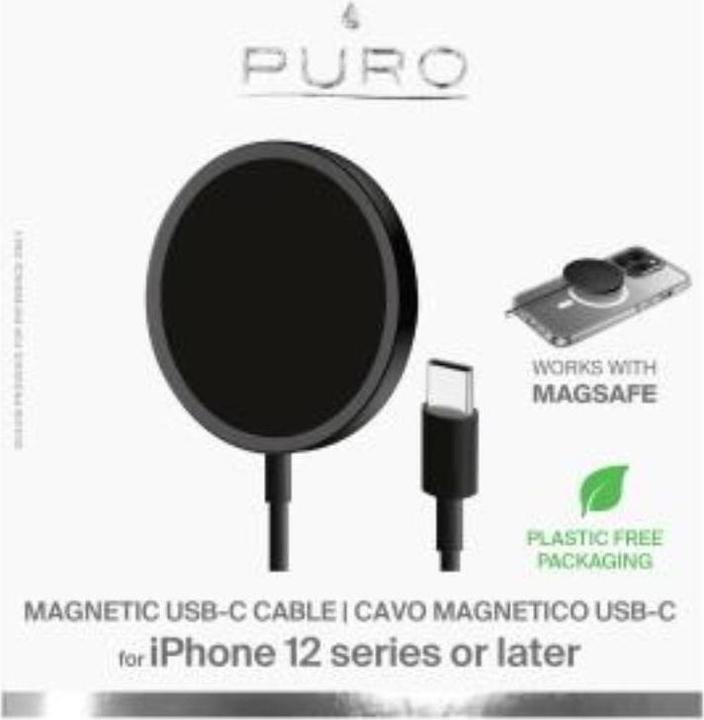 Actual product image Puro Magnetic Charging Cable USB-C Magsafe - Ładowarka bezprzewodowa indukcyjna 15W (czarny) (15 W)