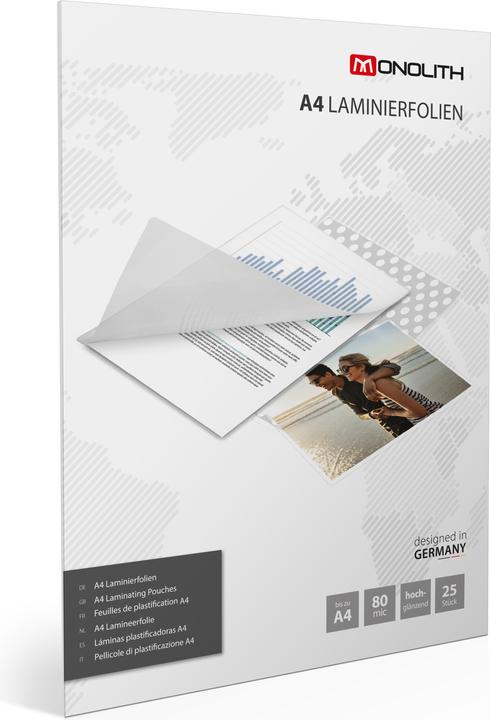Immagine prodotto Monolith Pellicole di laminazione A4 25s 80µ high gloss (A4, 25 pz., 80 µm)