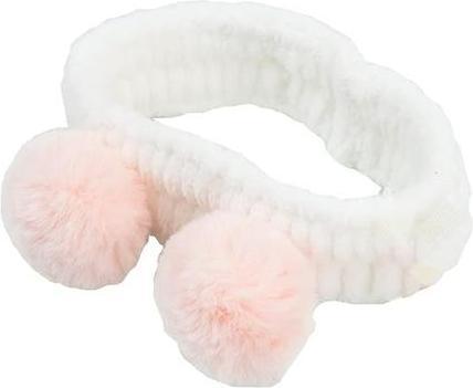 Cosmetic The Vintage Company Elasticated Pom Pom Make Up Headband - White and Pink Design
