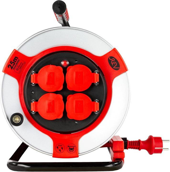 Actual product image REV Cable reel EX 25 m H07RN IP44 3000W with sanding contact outdoor 4 earthed sockets red (25 m)