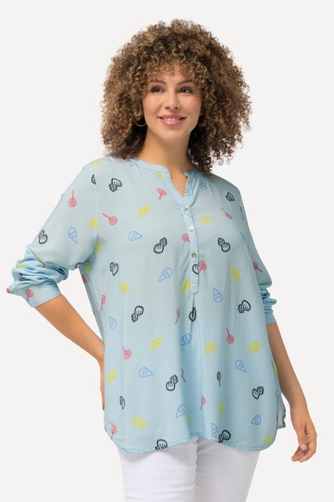 Produktbild Ulla Popken Bluse, Comic-Druck, Stehkragen, V-Ausschnitt, Langarm (46, 48)