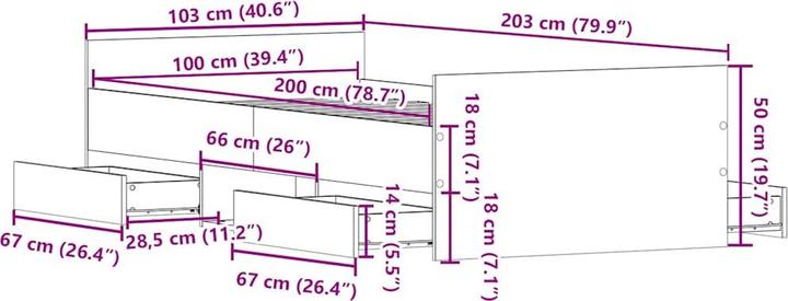 Produktbild vidaXL Bettgestell (100 x 200 cm)