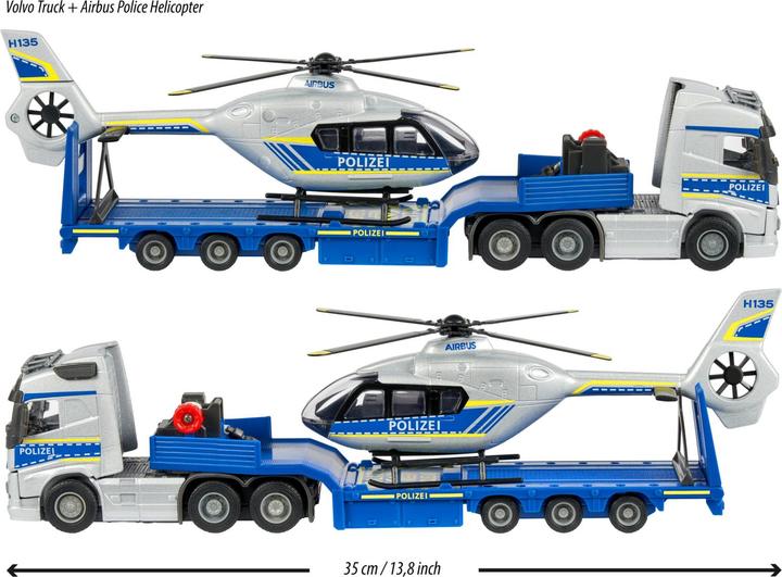 Actual product image Majorette Volvo Truck + Airbus Police Helicopter