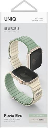 Produktbild Uniq pasek Revix Evo Apple Watch Series 1/2/3/4/5/6/7/8/9/SE/SE2 38/40/41mm Reversible Magnetic mięt (40 mm, 41 mm, 38 mm, Edelstahl, Silikon)