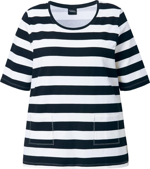 Image du produit Ulla Popken T-shirt rayé avec poches, décolleté rond et manches courtes, coupe Classic Fit (62)