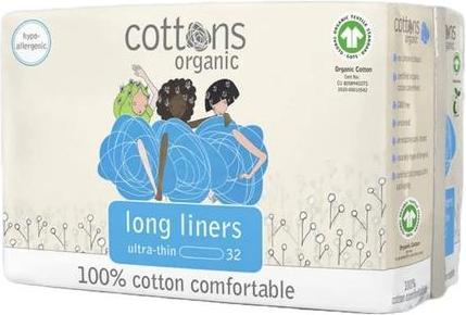 Cottons Lange Einlagen Ultra-Thin 32er Pack 100% Bio-Baumwolle Hypo-Allergen Atmungsaktiv Unparfümiert Pant (32 x)