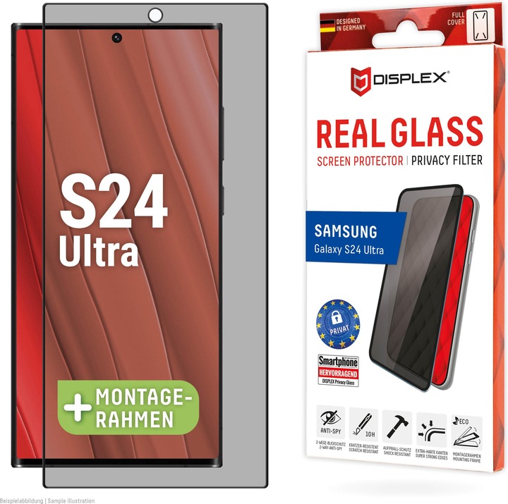 Displex Real Glass, Privacy Full Cover Panzerglas (1 Stück, Samsung Galaxy S24 Ultra)
