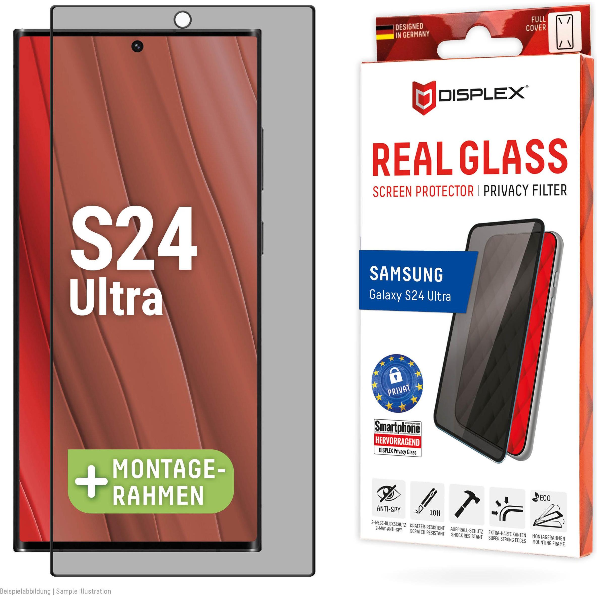 Displex Real Glass, Privacy Full Cover Panzerglas (1 Stück, Samsung Galaxy S24 Ultra), Smartphone Schutzfolie, Transpare...