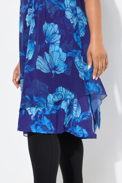 Produktbild Ulla Popken Kleid, doppellagig, A-Linie, Blüten, Rundhals, ärmellos (54)