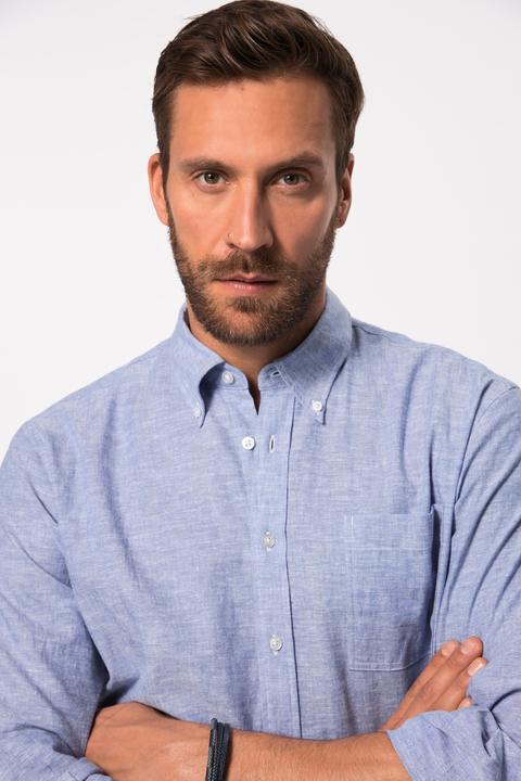 Image du produit JP1880 Chemise en lin mélangé. Manches longues et col à pointes boutonnées - coupe Modern Fit (4XL)
