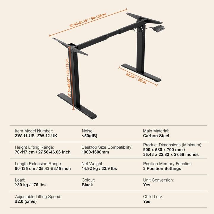 Actual product image Vevor Standing Desk Frame