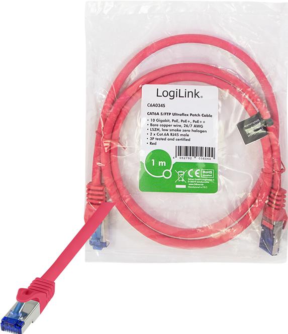Actual product image LogiLink Patch cable Ultraflex, Cat.6A, S/FTP, 1.0 m, red (S/FTP, CAT6a, 1 m)