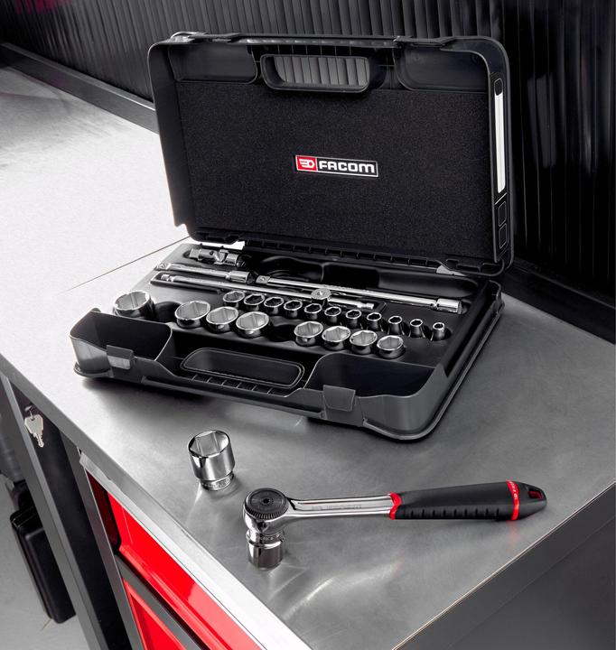 Actual product image Facom Socket wrench set 1/2" / 25 parts / S.161-4P6 (10 mm, 12 mm, 13 mm, 14 mm, 15 mm, 16 mm, 17 mm, 18 mm, 19 mm, 21 mm, 22 mm, 23 mm, 24 mm, 27 mm, 28 mm, 29 mm, 30 mm, 32 mm)