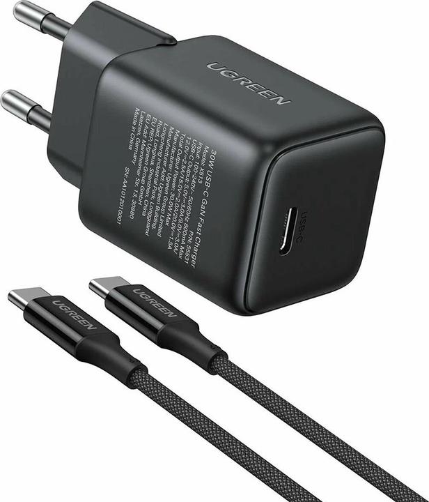 Produktbild Ugreen X513 30W GaN Wandladegerät 1x USB-C + 1m USB-C Kabel - Schwarz (30 W, 1 Port)