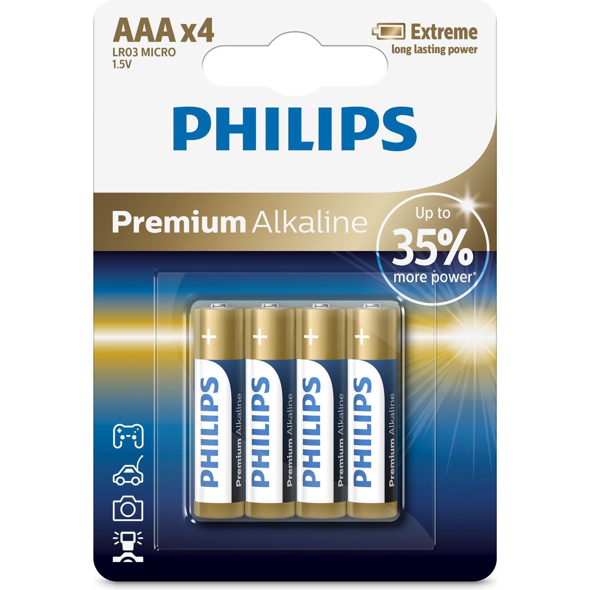 Philips Premium Alkaline (4) LR03M4B/1 (4 Stk., AAA), Batterien + Akkus