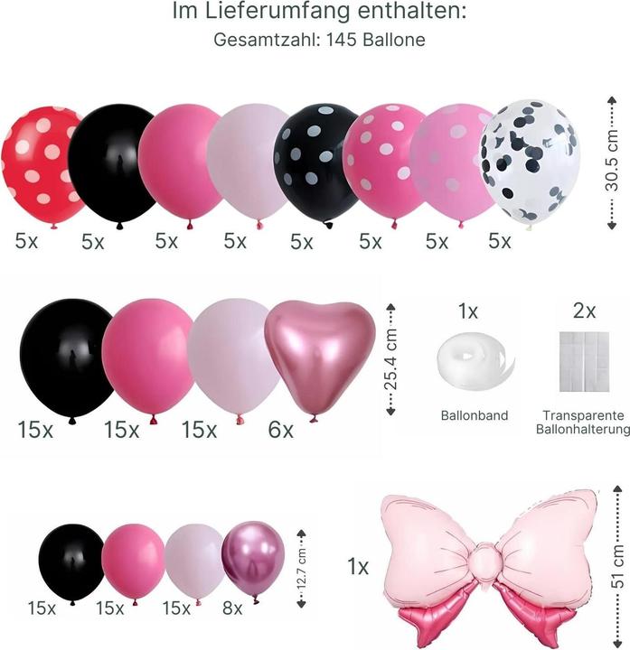 Produktbild Hermex 145er Set Party-Luftballons Geburtstagsballons Ballonbogen Luftballons Ballongirlande (145 x)