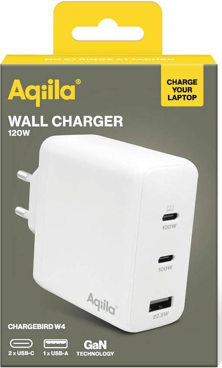 Productafbeelding Aqiila Chargebird W4 - GaN Wandlader, 120W PD - Wit (120 W, 3 ports)
