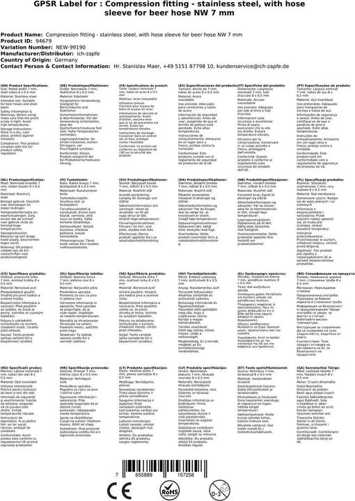 Immagine prodotto Ich-zapfe Quetschverschraubung mit Schlauchtülle für Bierschlauch NW 7 mm