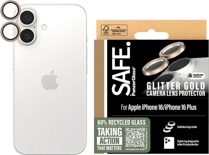 PanzerGlass SAFE. by ® Camera Lens Protector Glitter Gold iPhone '24 6.1" | 6.7" (1 Piece, Apple iPhone 16 Plus, Apple iPhone 16)