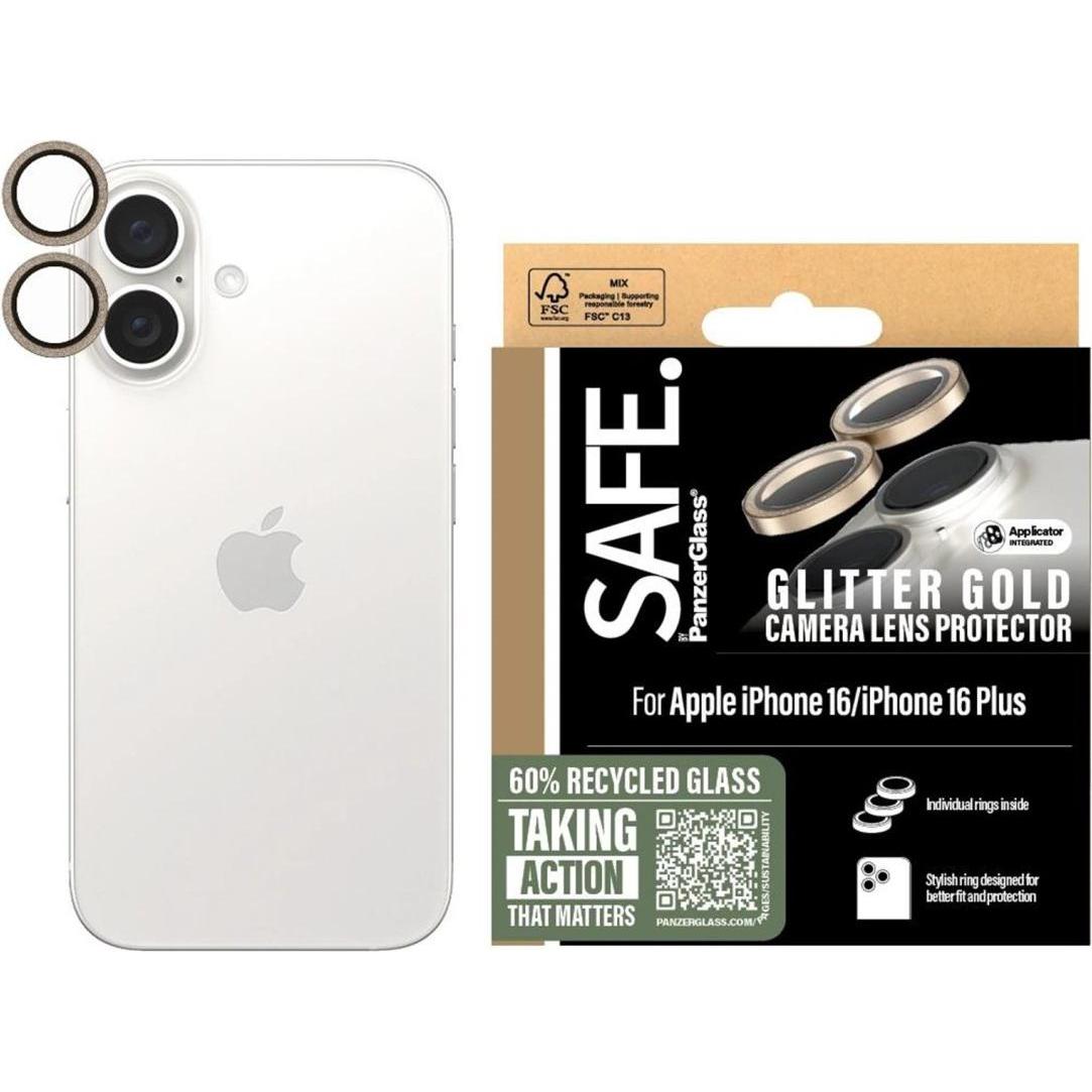 PanzerGlass SAFE. by  Kameraschutz Glitter Gold iPhone '24 6.1" 6.7" (1 Stück, Apple iPhone 16, Apple iPhone 16 Plus), S...