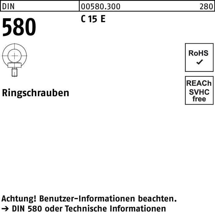 Produktbild Reyher LING L12262709 Ringschraube DIN580 M16 C15E (10 Schrauben pro Stück)