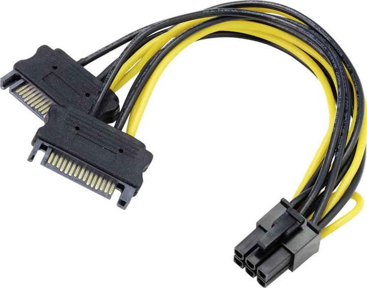 Produktbild Akasa 2x 15-Pin-SATA auf 1x 6-Pin-PCIe Adapter (15 cm, 6 pin PCI-Express, SATA)