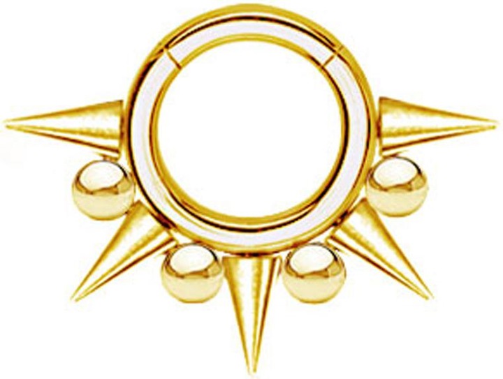 Produktbild Star Piercing Segmentring klappbar vergoldet Cones und Kugeln (Chirurgenstahl 316L, ohne Messing)